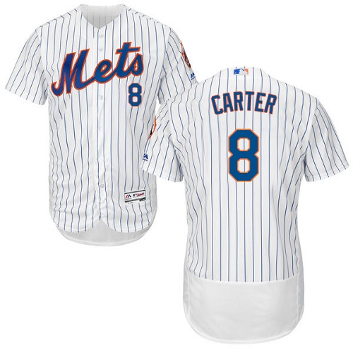 Mets #8 Gary Carter White(Blue Strip) Flexbase Authentic Collection Stitched MLB Jersey